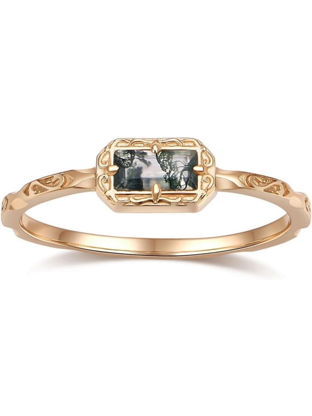 Dainty Vintage Baguette Wedding Band, Opal & Pink Sapphire Stacking Ring Set
